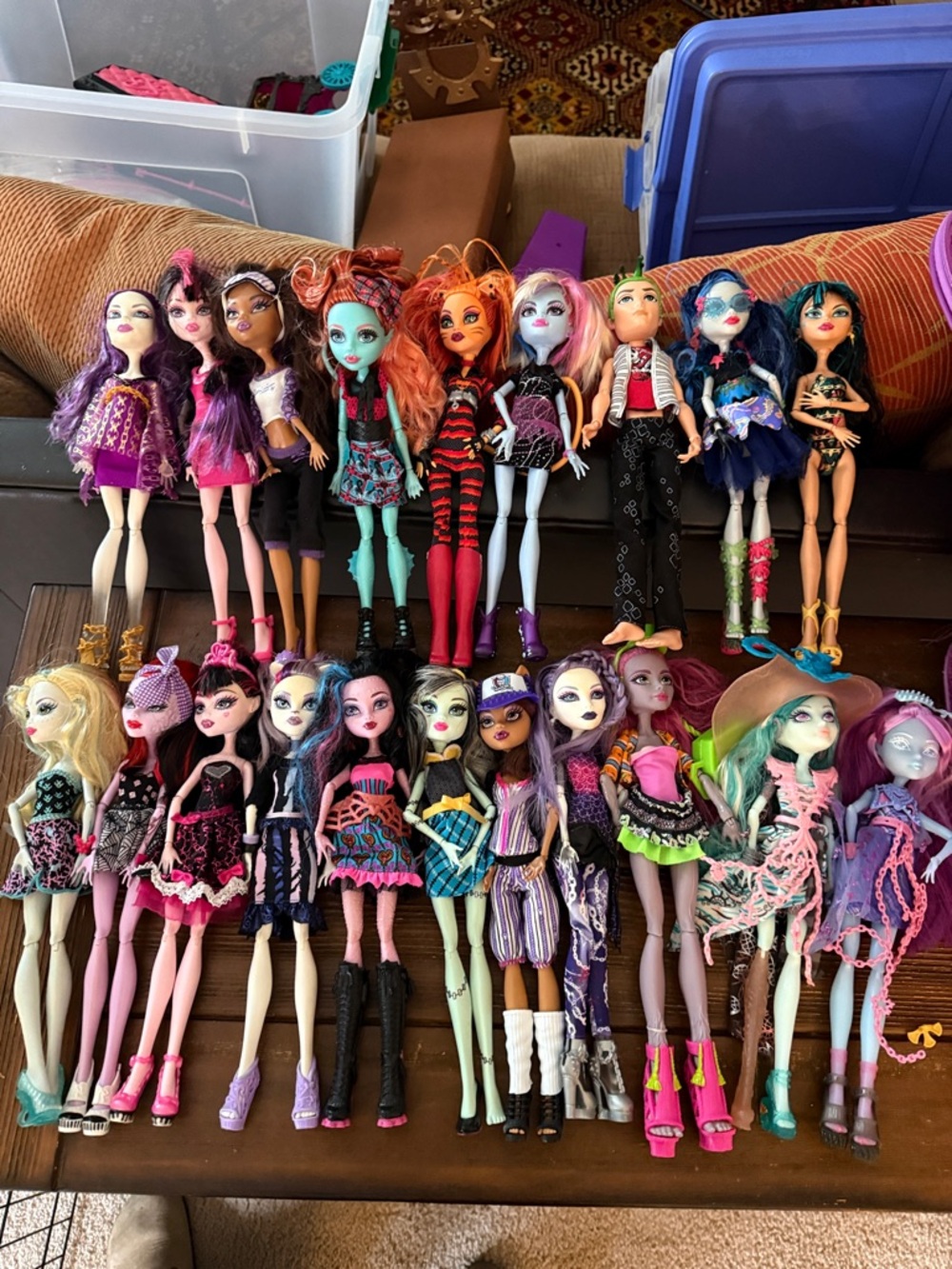 monster high dolls multi-color lot - purple, pink, teal, blue, orange, black
